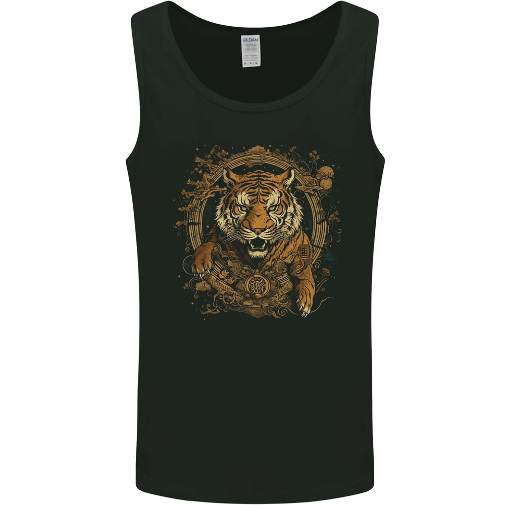 A Ferocious Tiger With a Japanese Background Mens Vest Tank Top