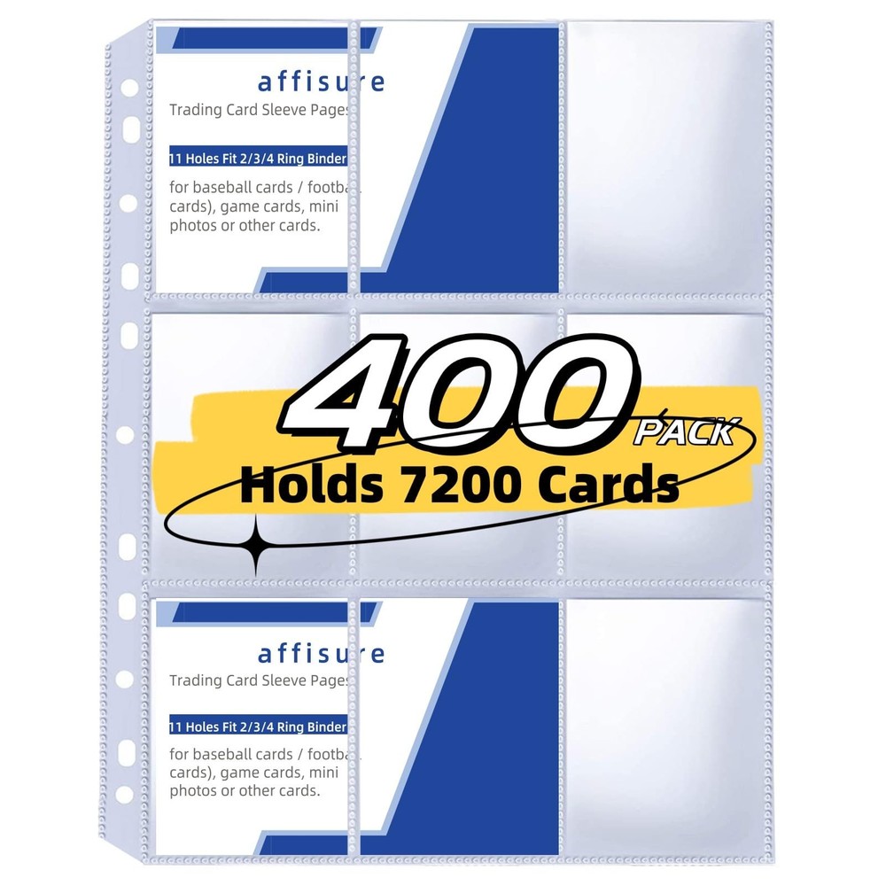 400-Pocket Trading Card Binder Pages - 9-Pocket Holds 7200 Cards, Durable Binding