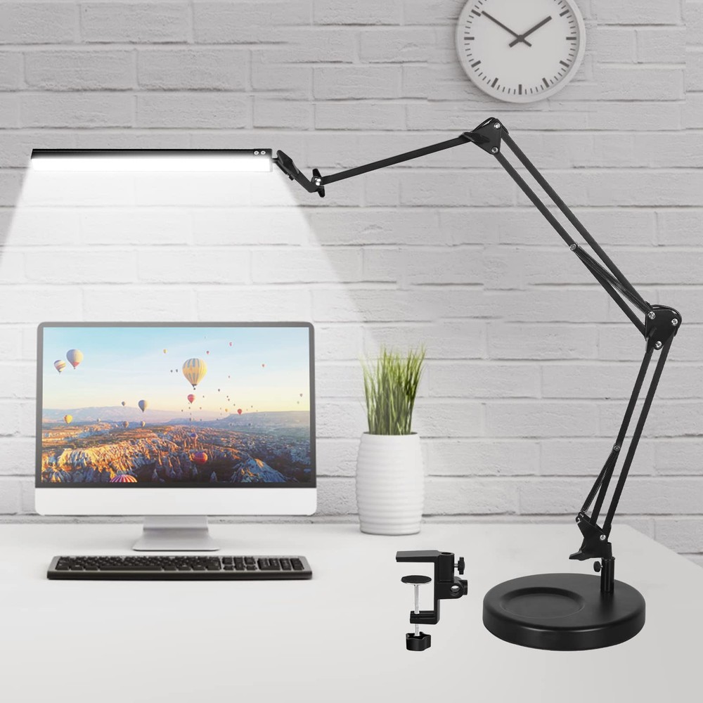 50.7-inch 3-Section LED Clamp Desk Lamp with Adjustable Base - 2-in-1 Clip On Lighting