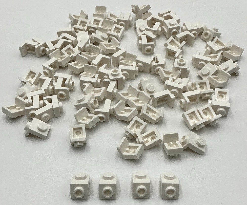 Lego 100 New White Brackets 1 x 1 - 1 x 1 Parts