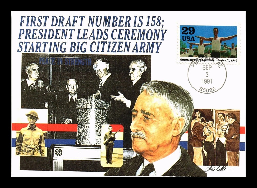 DR JIM STAMPS US MAXIMUM CARD PEACETIME DRAFT WWII FIRST DAY OF ISSUE