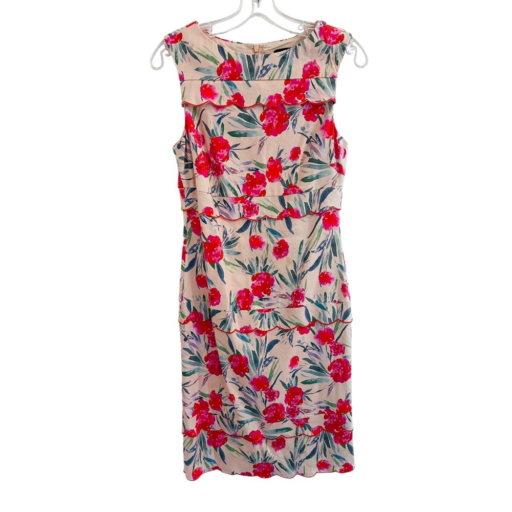 Nicole Miller Pink Floral Linen Sheath Dress Size 4