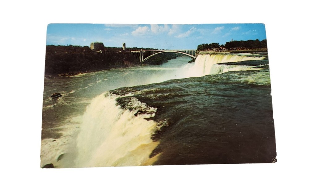 Vintage 1970s Rainbow Bridge and American Falls Postcard Niagara Falls NY
