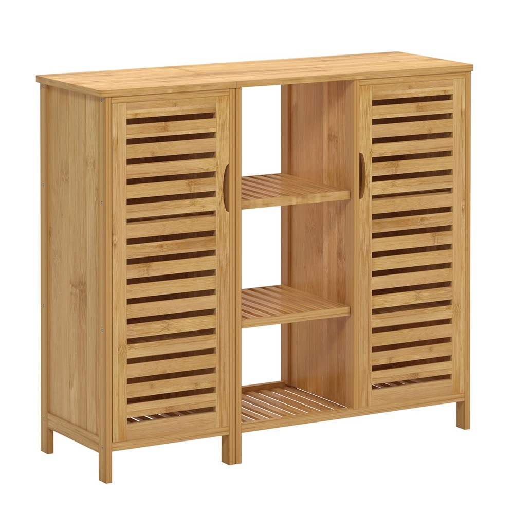 SogesGame Bamboo Bathroom Storage Cabinet with Shelves and Door