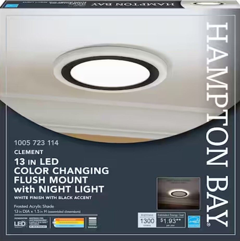 Clement Round Flat Panel 13” Black LED Flush Mount Color Changing & Night Light