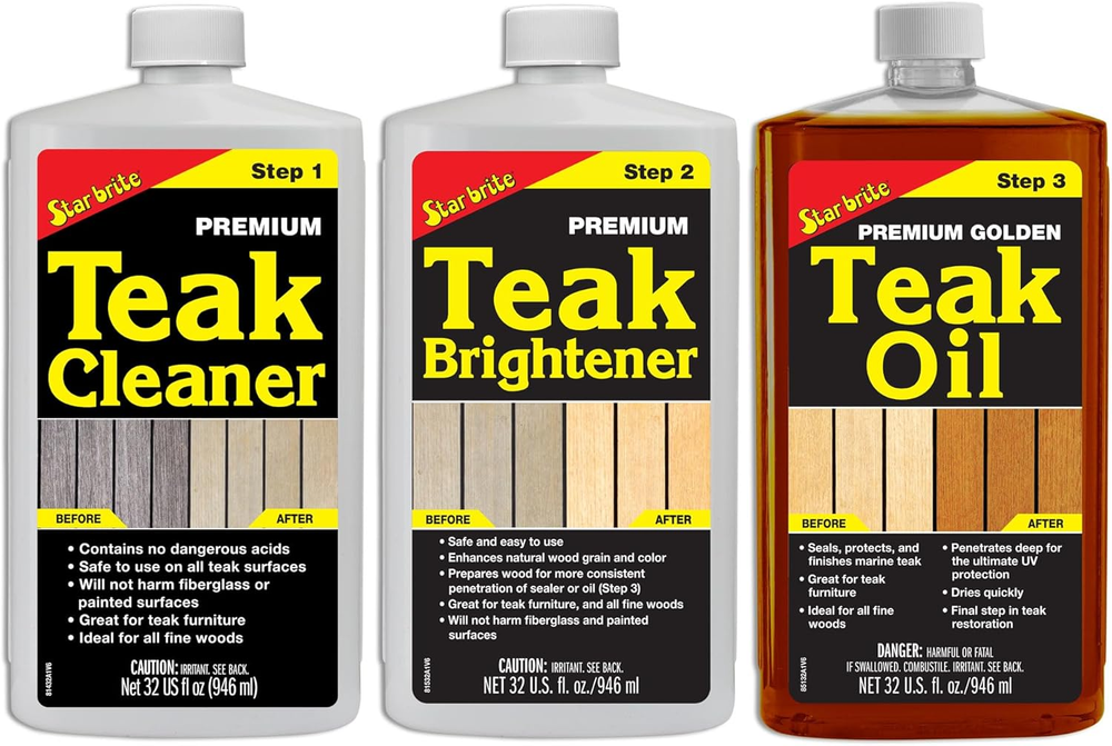 Marine Grade Teak Care Kit with Cleaner Brightener and Golden Oil  