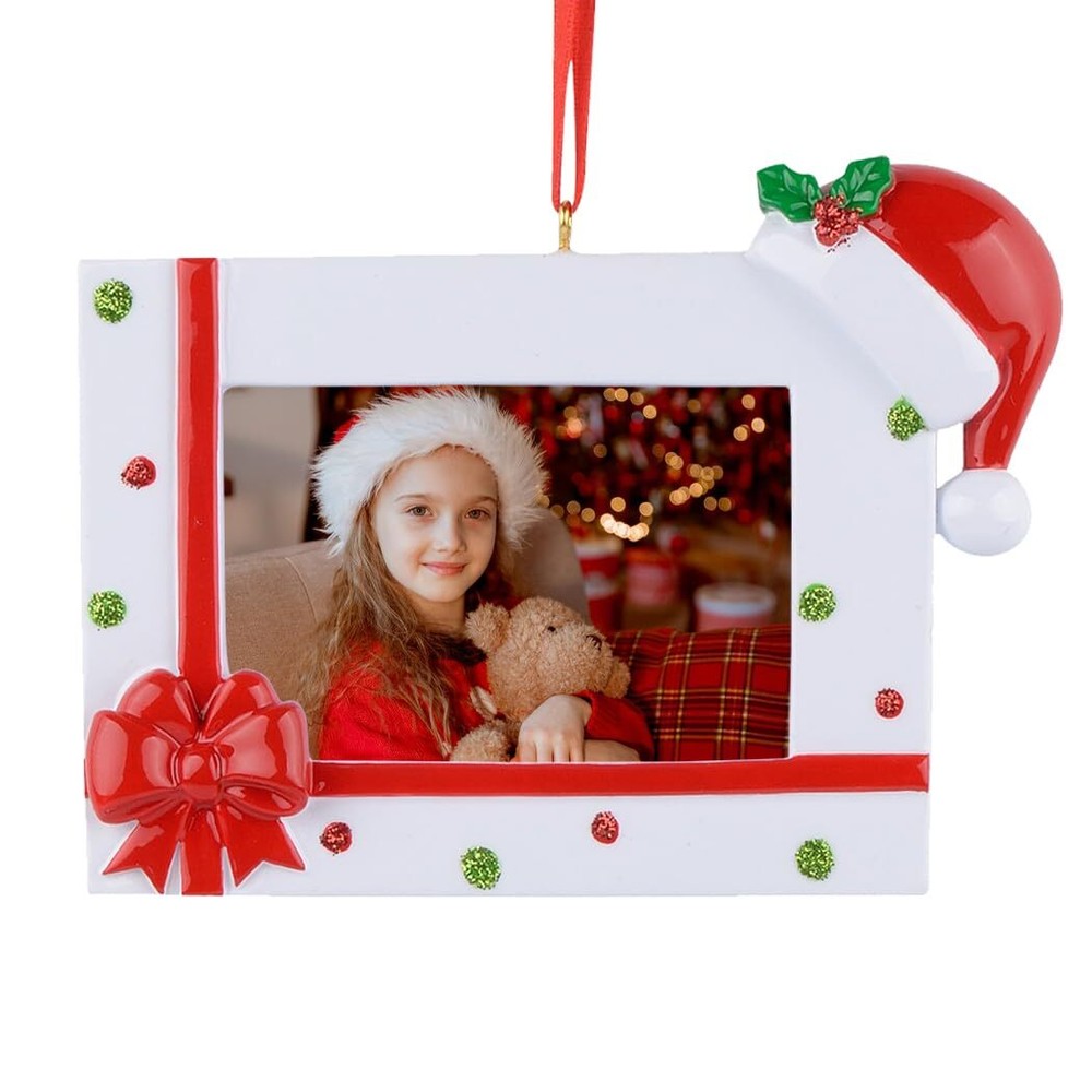 Personalized Red Bow Christmas Photo Ornament - Resin Christmas Picture Frame...