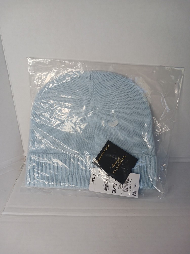 Charter Club Luxury 100% Cashmere Cuffed Beanie Light Blue Cash Hat