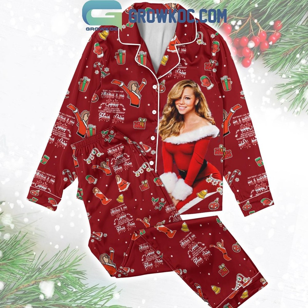 Mariah Carey Christmas Holiday Red Polyester Pajama Set  