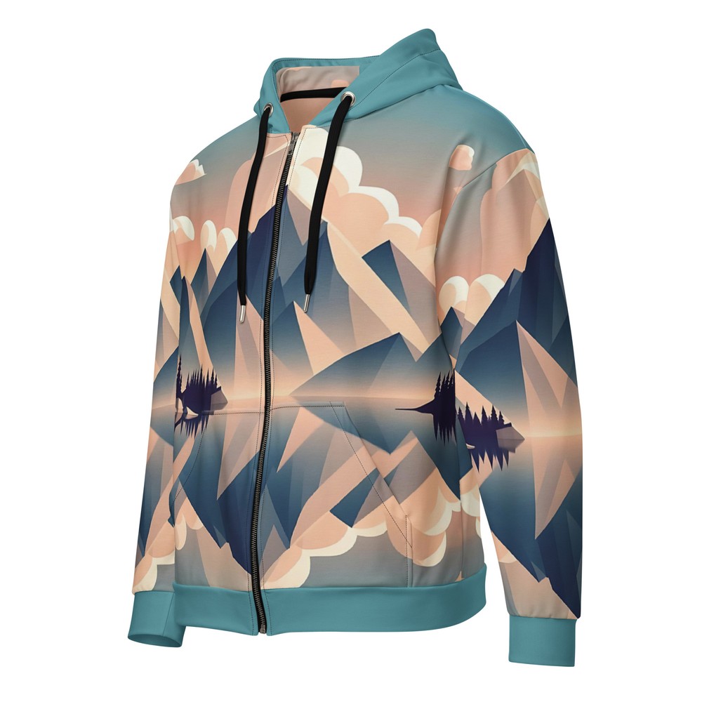 Geometric Abstract Mountain Peaks Zip Hoodie All-Over Print Full-Zip Jacket