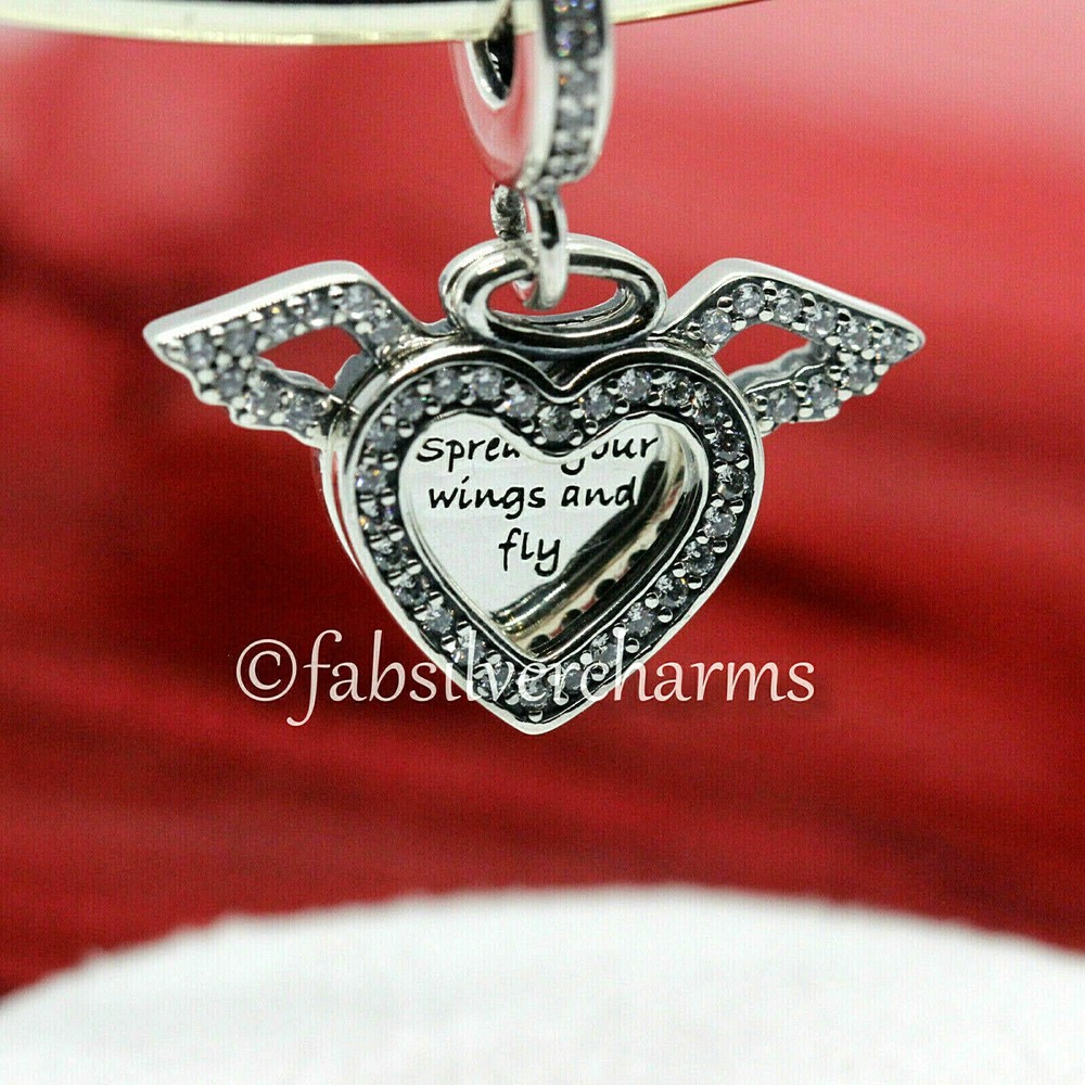 New Authentic Pandora Heart & Angel Wings Charm 798485C01