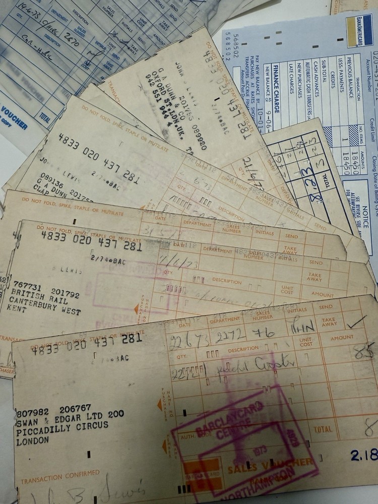 Vintage 1970s UK Sales Vouchers Lot | Barclaycard Carbon Copy Receipts Ephemera-image