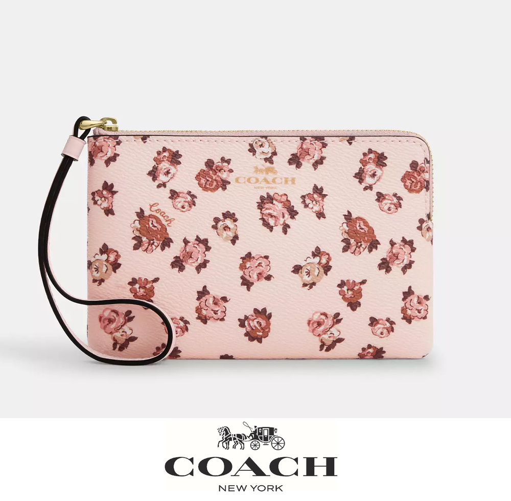 NWT COACH Blush Pink Rosette Zip Wristlet Clutch Multi CZ442