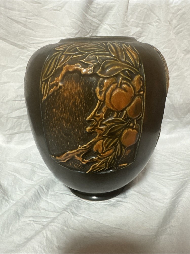 Vintage 1926 Roseville Rosecroft Brown Panel Vase #293-8 with Backstamp