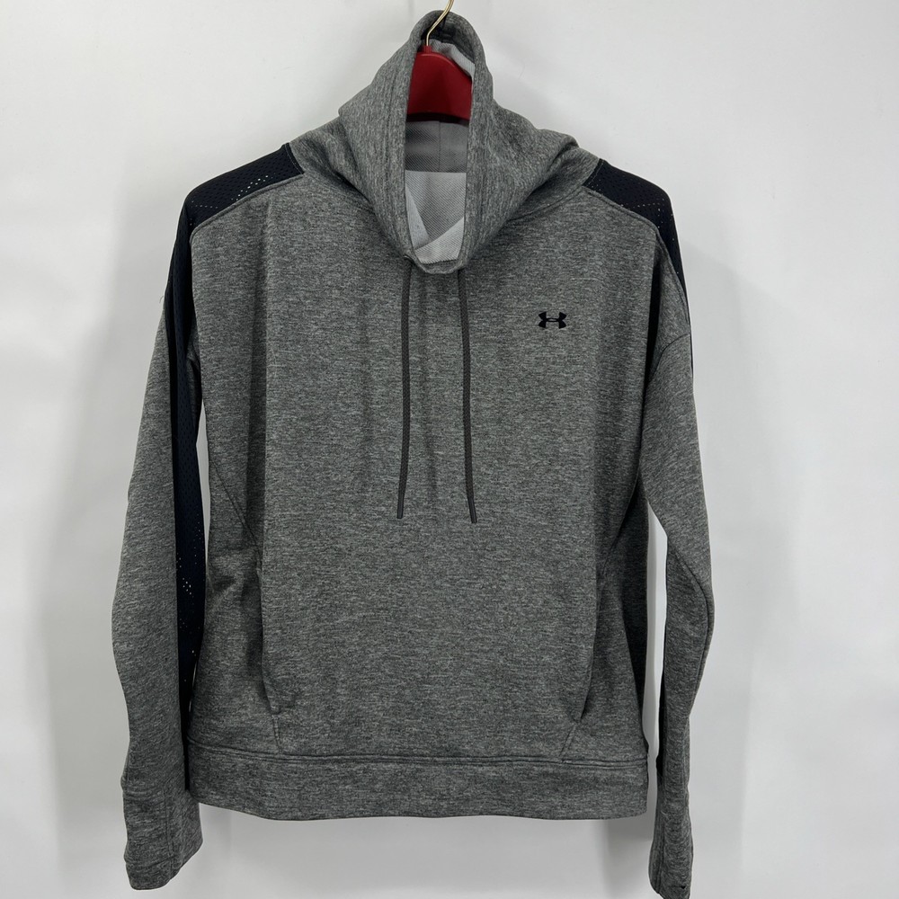 Under Armour womens small gray cowl neck sweatshirt vented kangaroo thumb holes