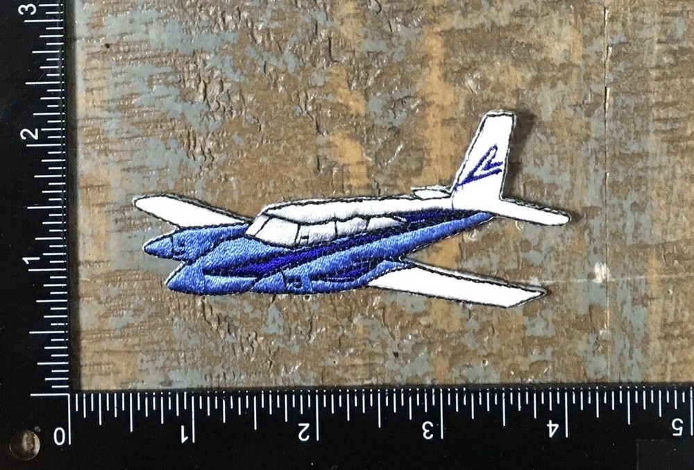 Vintage Blue White Airplane Embroidered Iron-On Patch