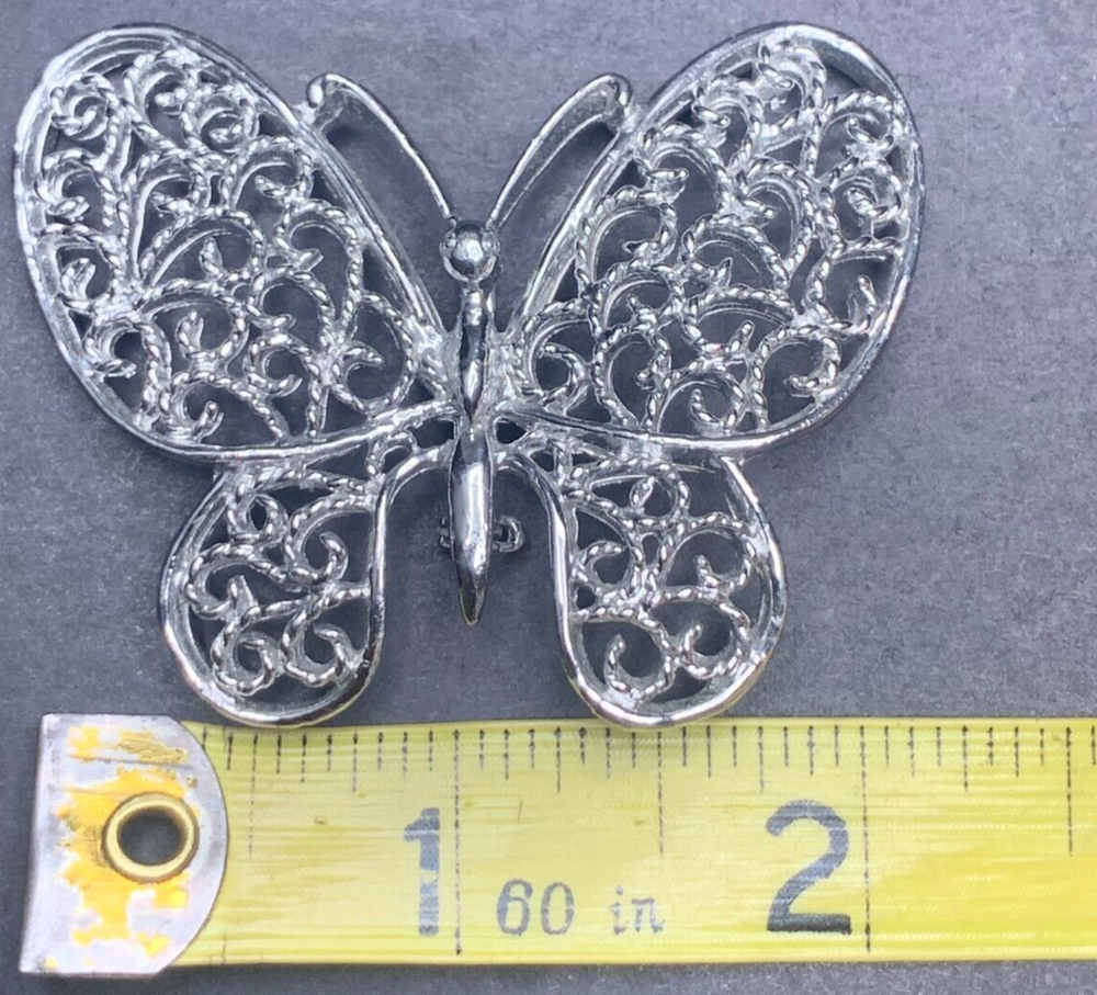 Vintage Silver Tone Butterfly Brooch Pin