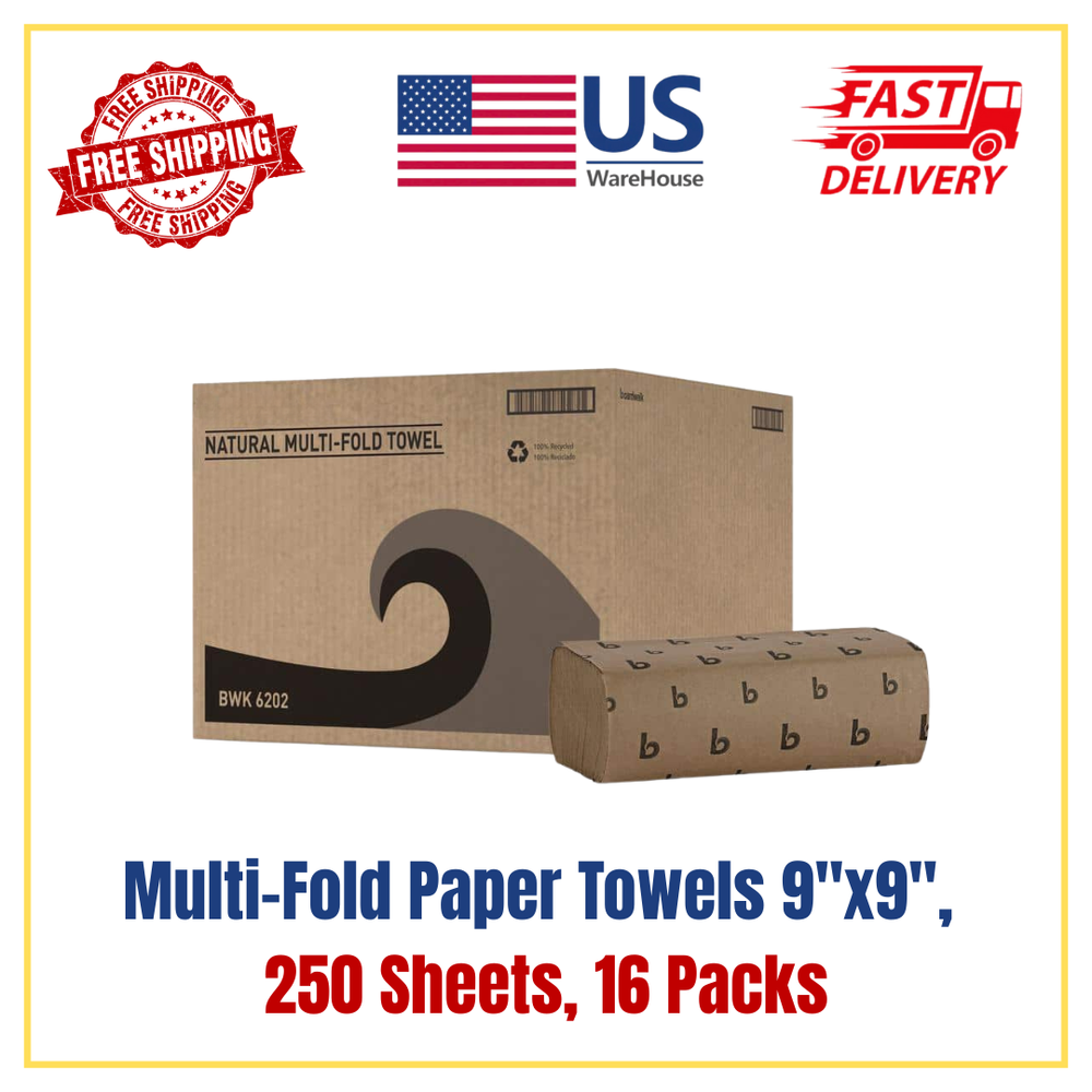 Multi-Fold Paper Towels Natural 9x9, 250 Sheets, 16 Packs/Carton