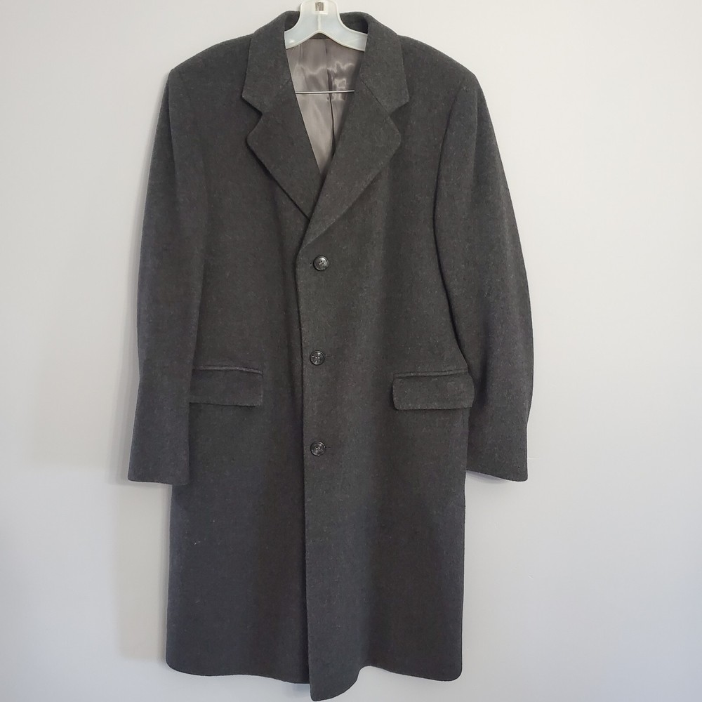 Adolfo Mens 44 Long Cashmere Wool Blend Charcoal Overcoat Old Money Style England