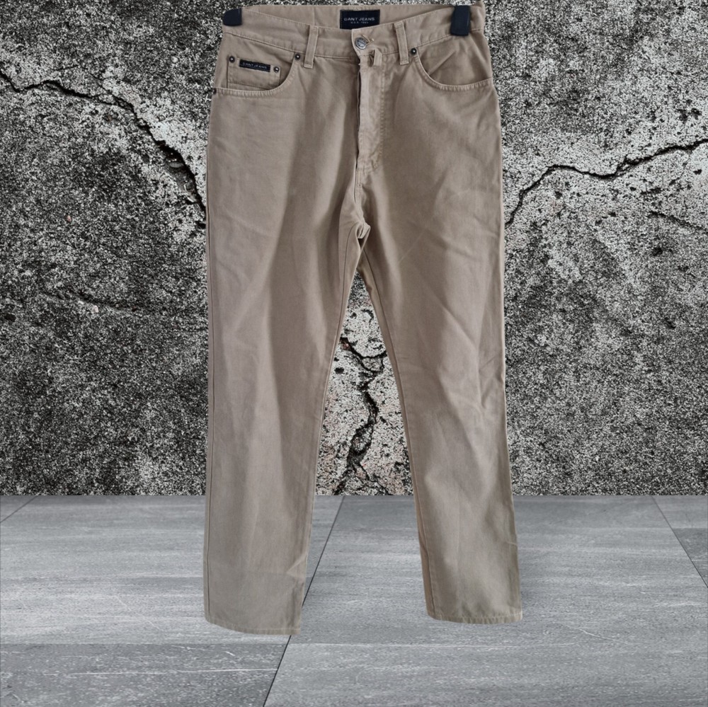 Gant Jeans Chino Trousers Men's 32 Beige Cotton Regular Fit Straight Leg