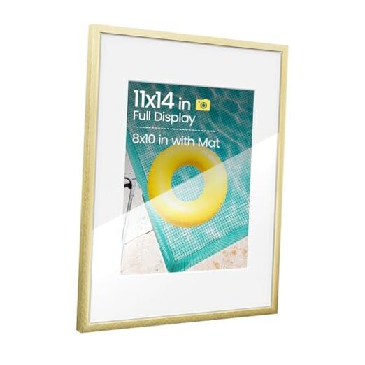 Gold 11x14 Aluminum Picture Frame with Mat for 8x10 Photos