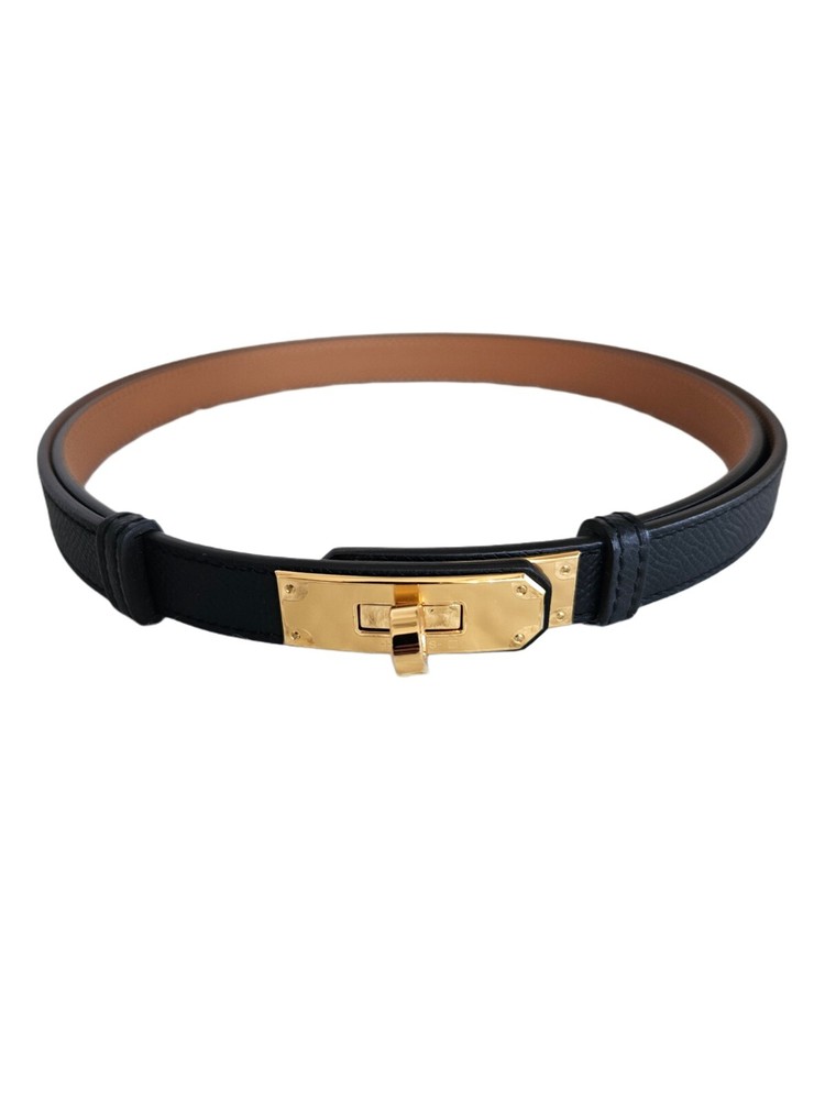 Hermès Kelly 18 black leather belt with gold hardware