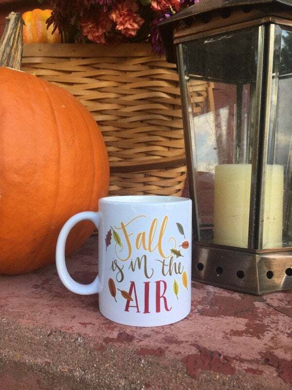 Fall Is In The Air Autumn Leaves Illustrated Ceramic Plastic Travel Mug Drink