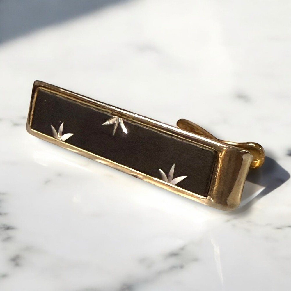 Vintage Gold and Silver Floral Tie Clip for Men - Two-Tone Atomic Design  