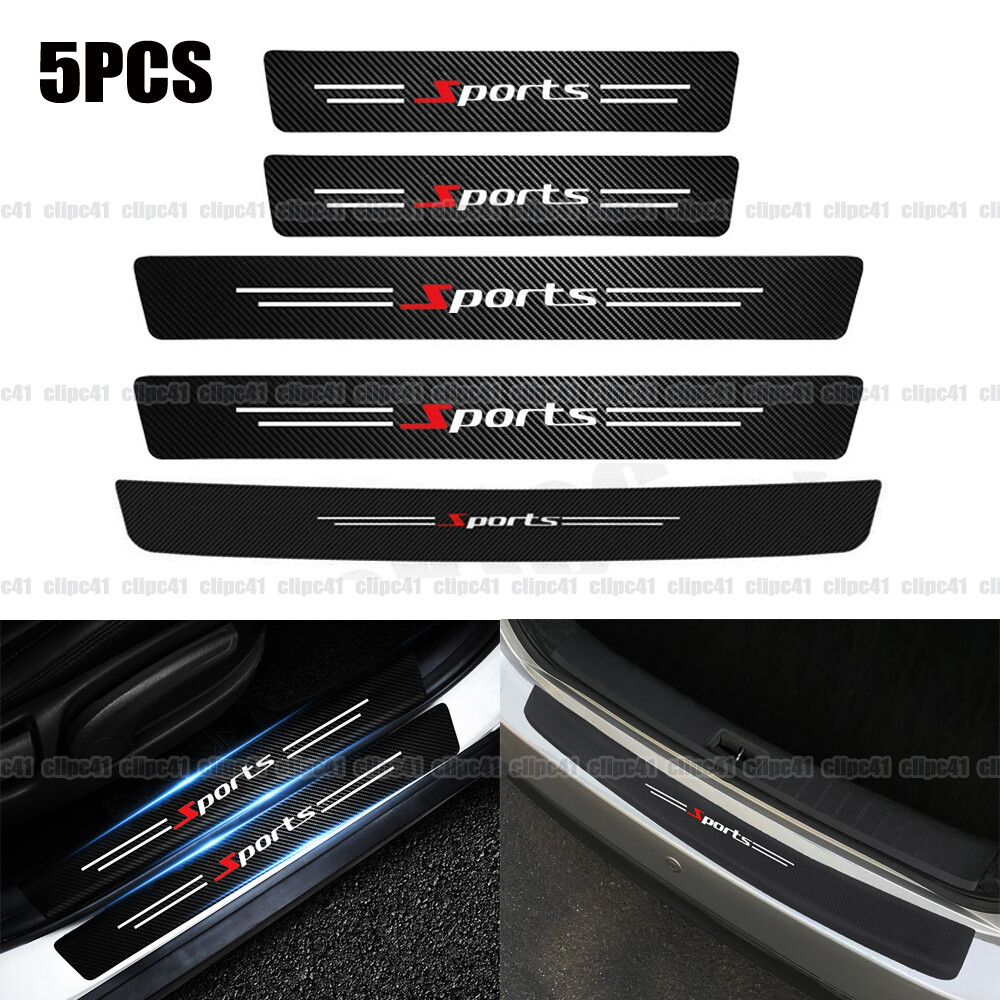 5x Carbon Fiber Black Car Rear Bumper Guard Sticker Trunk Protector Accessories