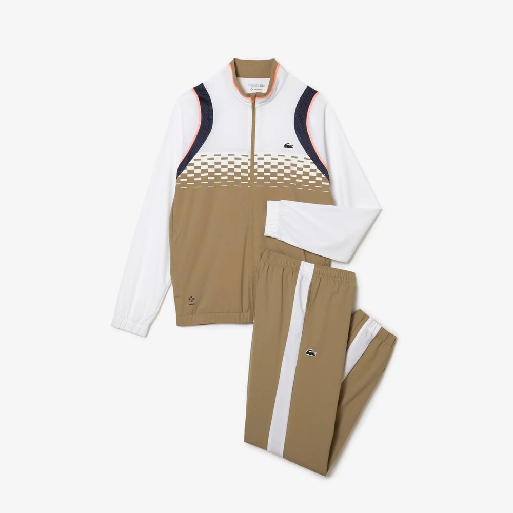 Mens Lacoste Beige Tracksuit Set Zip Jacket & Bottoms Polyester - Size L