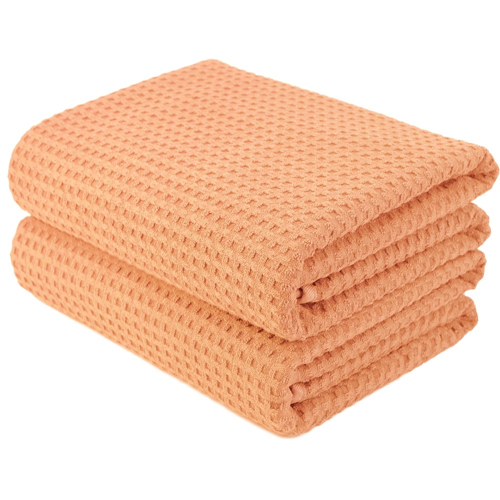 Microfiber Bath Towel Set Orange 60x30 Inch 2 Pack Waffle Weave Quick Dry Oversized Soft Absorbent