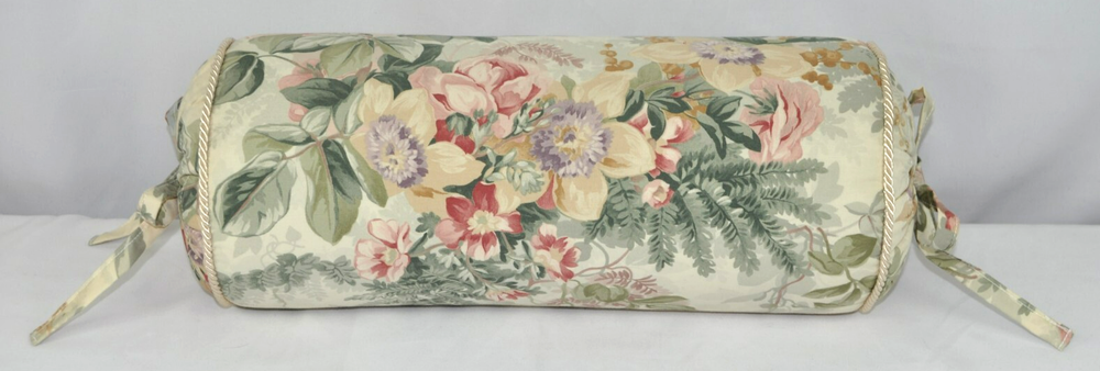 Corded Bolster Neckroll Pillow made w Ralph Lauren Winter Garden Floral Fabric