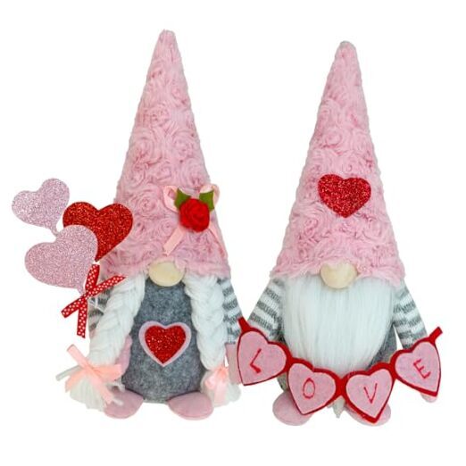 Valentine Gnomes Decorations for Home Valentines Day Tiered Tray Decor Pink
