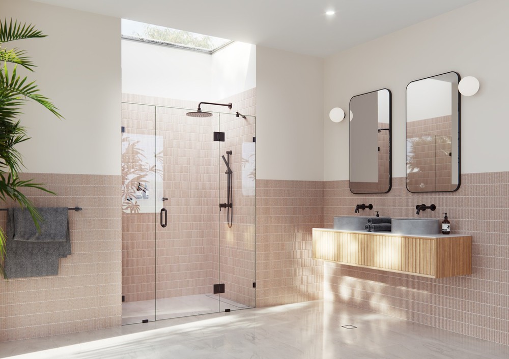 Stellar 78H x 59.5W Bronze Hinged Frameless Glass Shower Door GHF-59.5