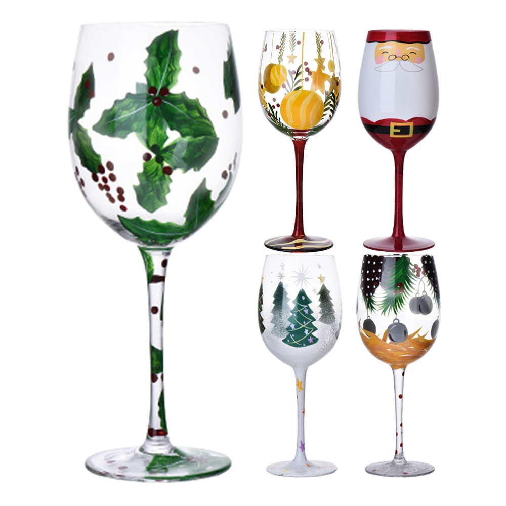 Christmas Red Wine Glasses Santa Claus Christmas Tree Pine Needles Decoration