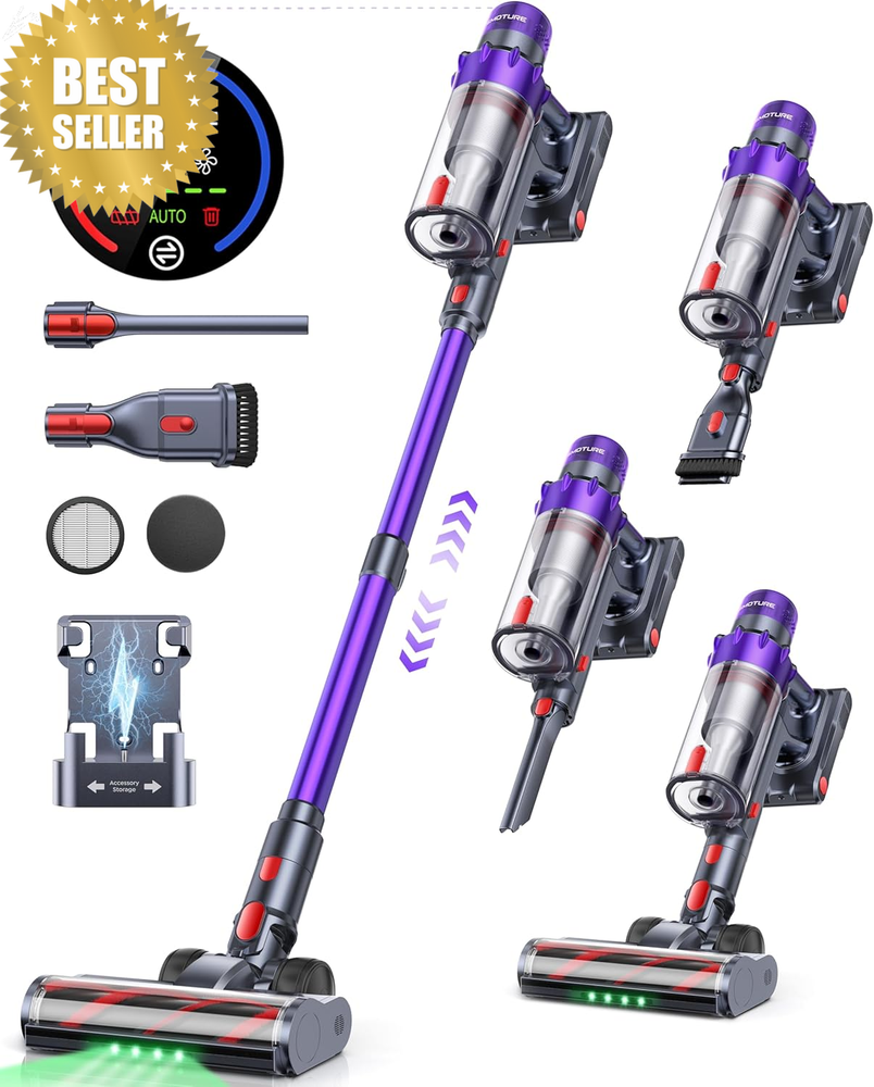 Cordless Vacuum 600W 50Kpa Stick Cleaner 65 Min Auto Mode Wall Mount Pet Hair