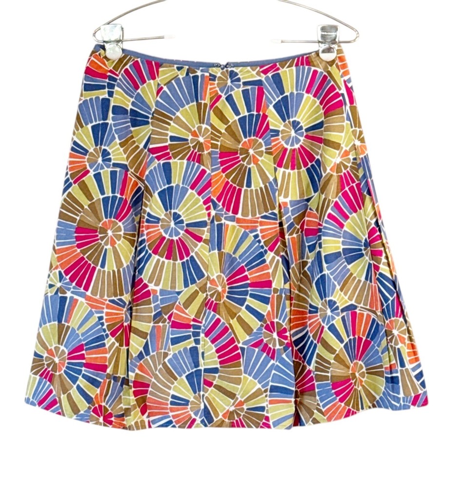 Talbots Vtg Women Petite Geometric Mosaic Pleated Skirt Multi Colored Sz 8P EUC