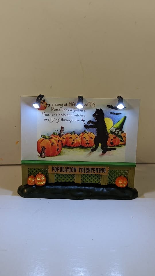 Lemax Spooky Town Black Cat Halloween Lighted Billboard Sing A Song