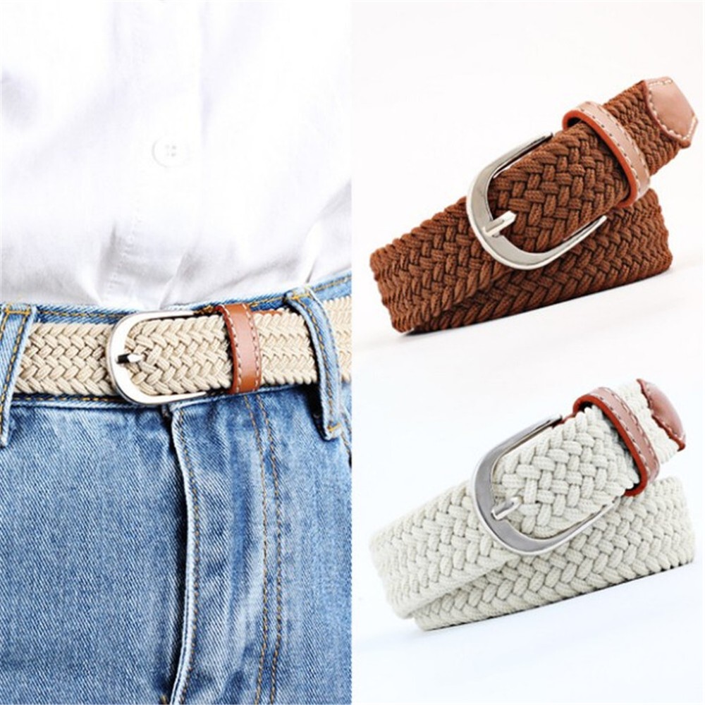 Elastic Webbing Weave Belt Mens Ladies Leather Trim Canvas Jeans Stretch Braid