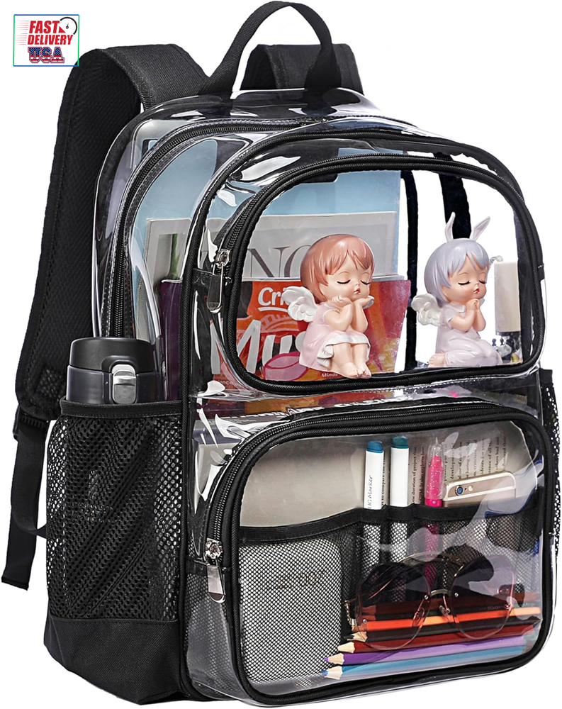 Clear Backpack Heavy Duty,17'' Transparent Bag See through Backpack for College