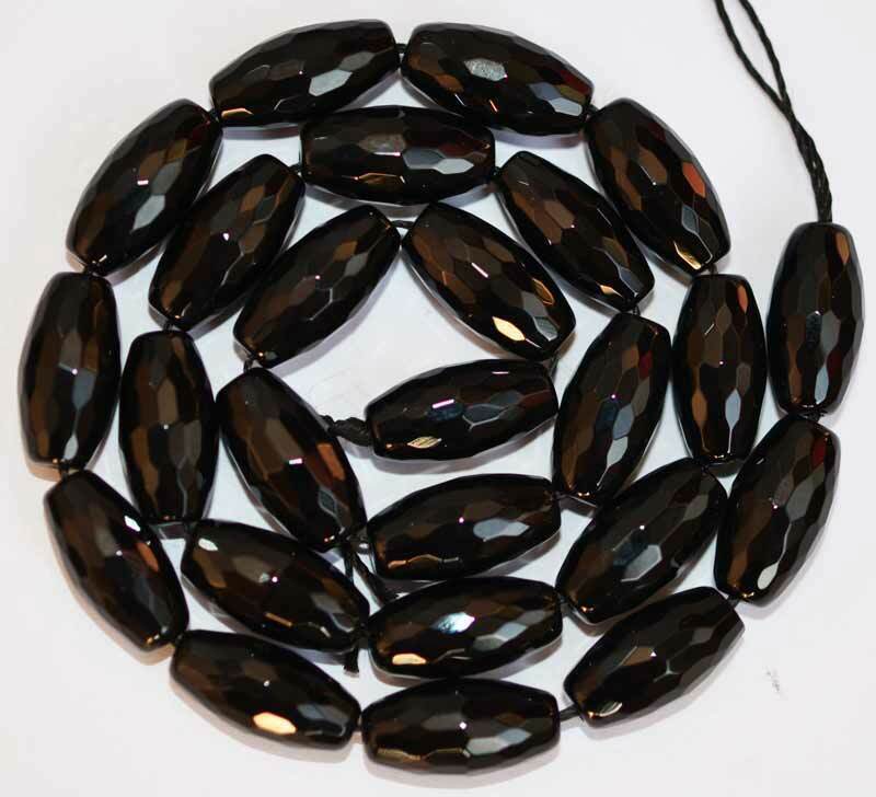 8x16mm AAA Cut Faceted Olivary Oval Onyx Black Agate Beads 15