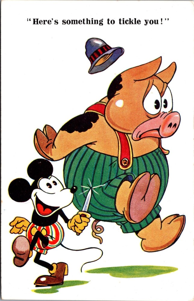 1930s Disney Mickey Mouse Milton Postcard Tickle Pig Woolstone Bros