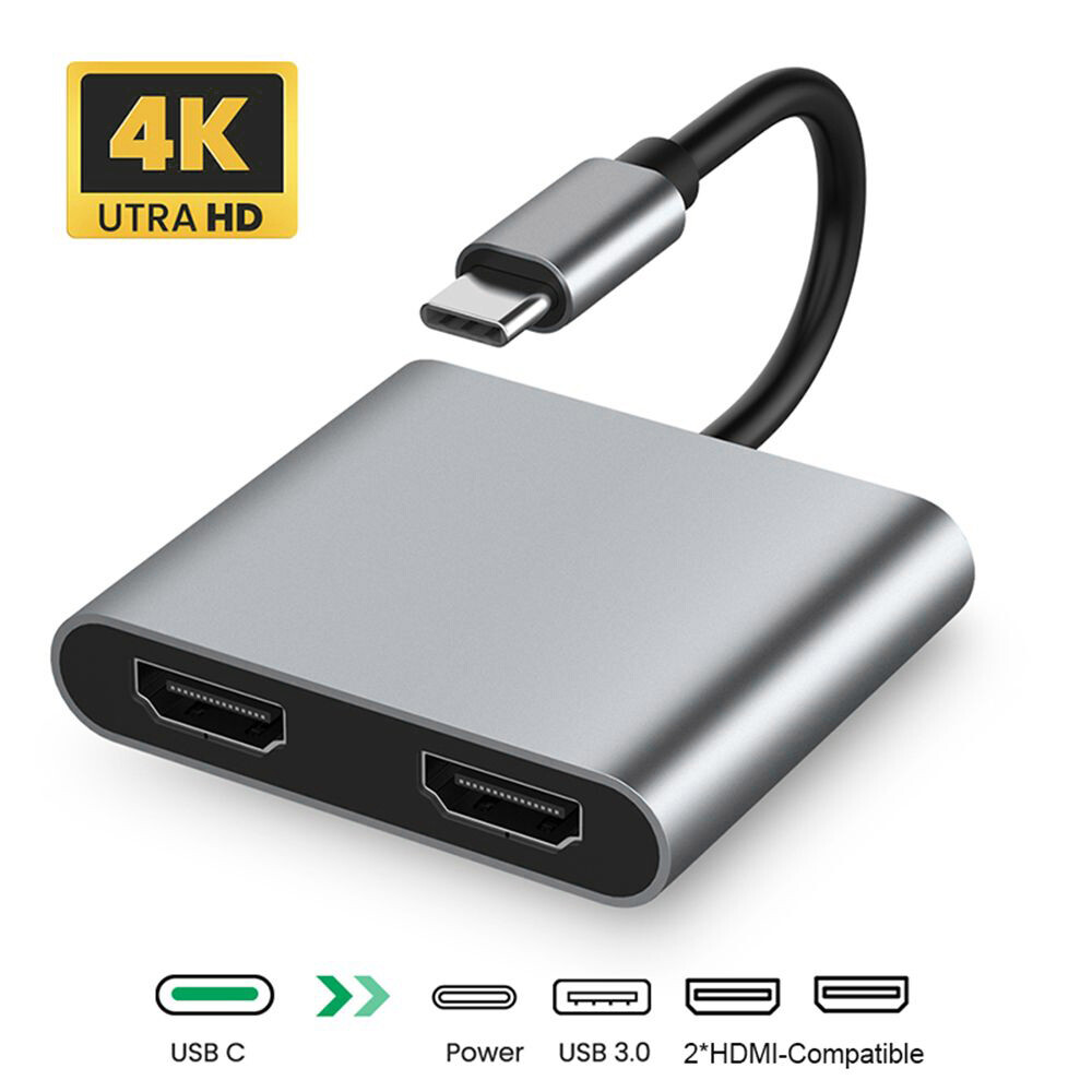 4 in 1 USB C to Dual HDMI Adapter 4K 60Hz Type C to HDMI Multi Monitor Converter