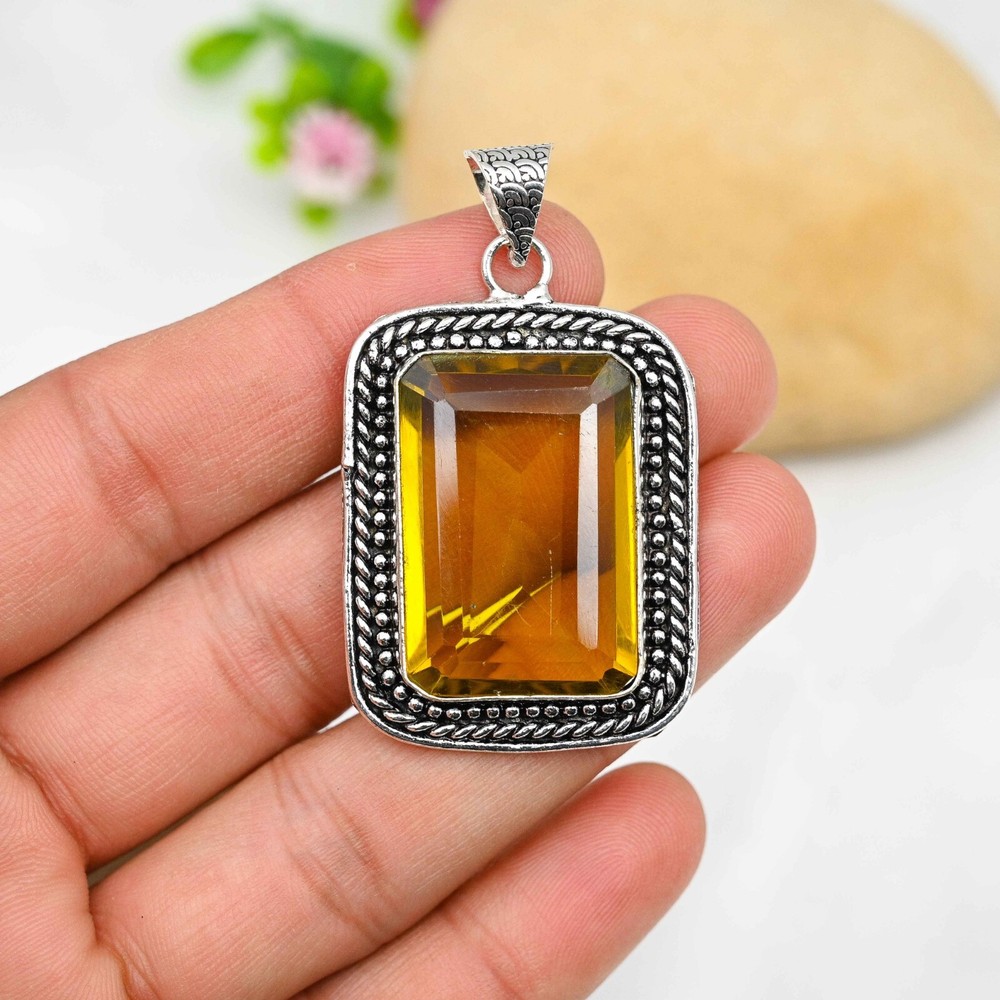 Citrine Gemstone Pendant in 925 Sterling Silver Handmade Jewelry Gift for Her