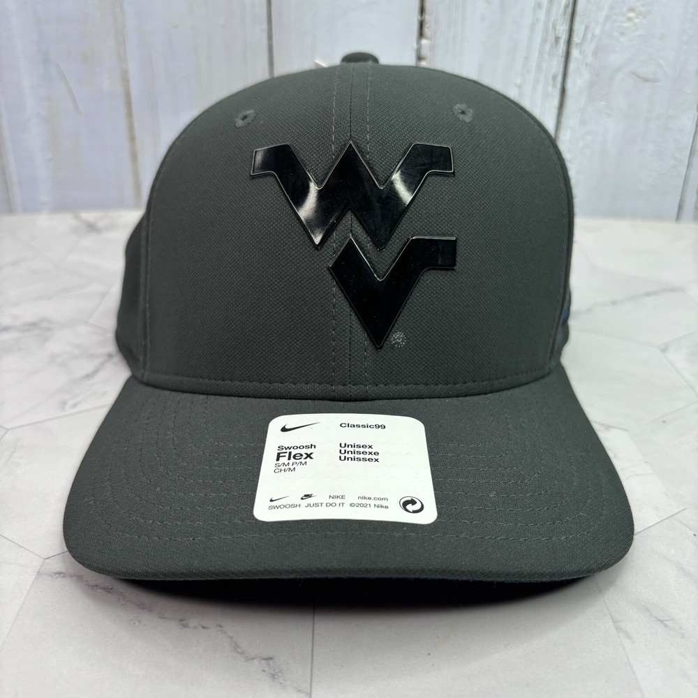 Nike C99 West Virginia Mountaineers Swoosh Flex Fitted S-M Hat Cap Grey Black