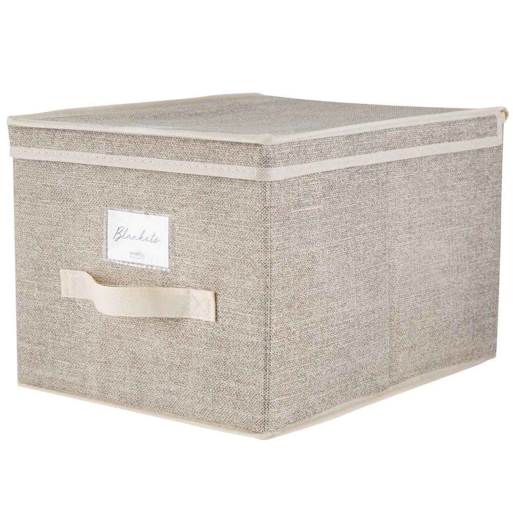Large Beige Faux Jute Storage Box Organizer Bin with Lid
