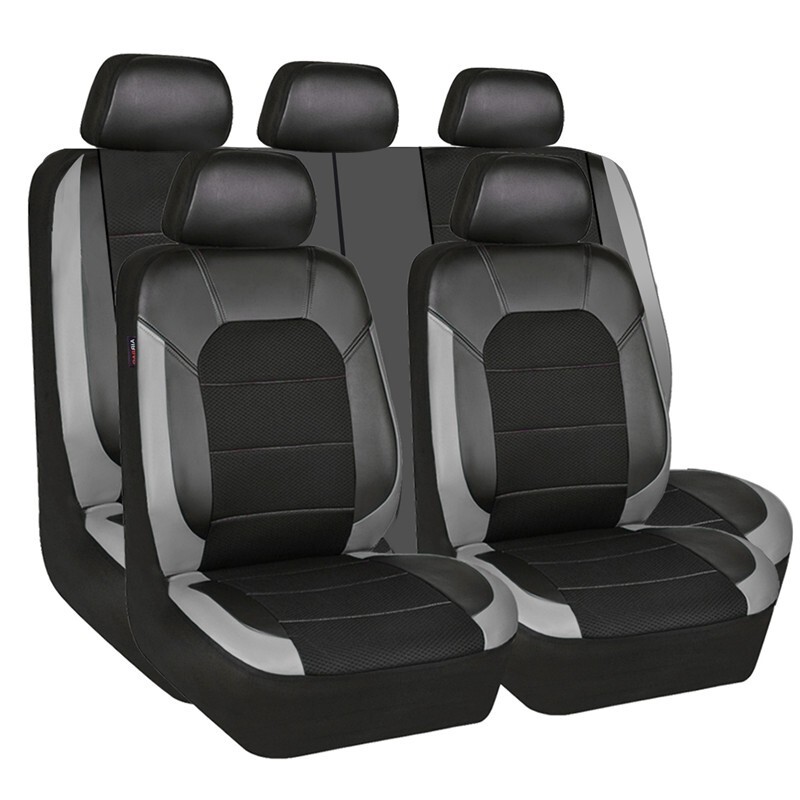 Car Seat Cover Protector Full Set Front Rear Seat Leather Accessories Grey/Black