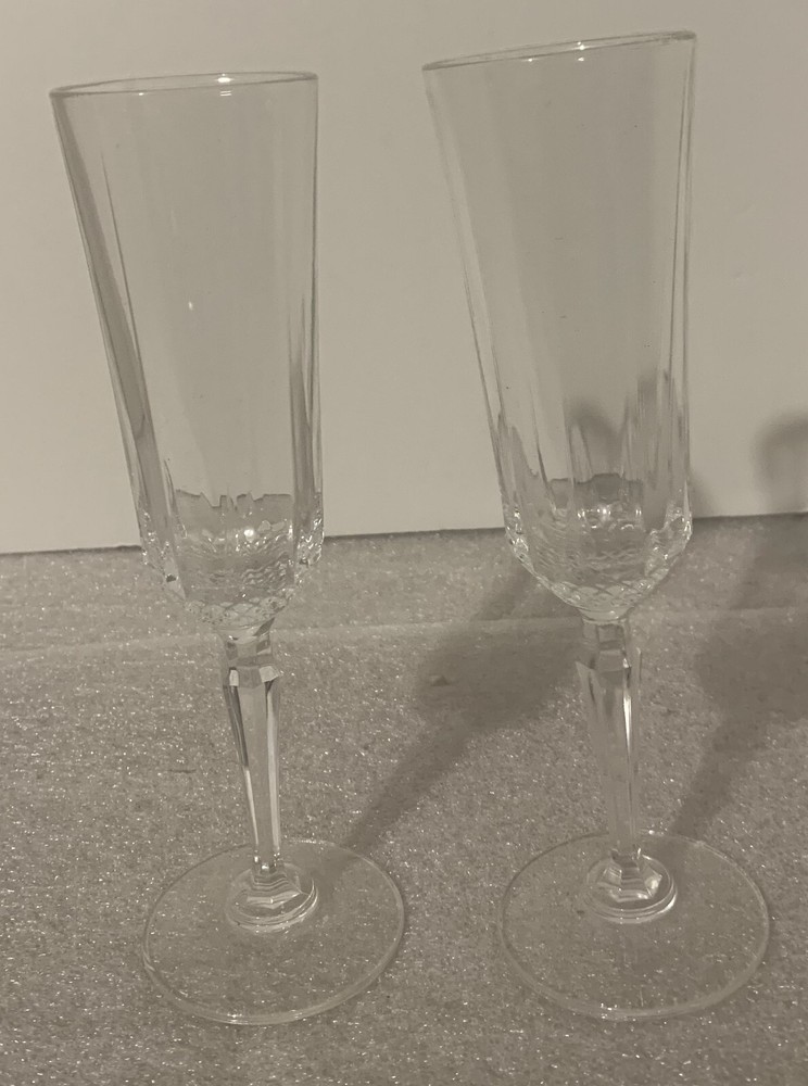 Cut Crystal Champagne Flute Glasses (2) Height 8.5