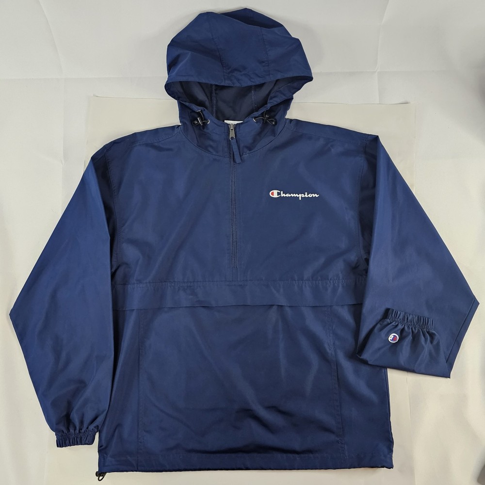 Champion Stadium Packable Half Zip Windbreaker Jacket Blue Mens Sz Medium READ⬇