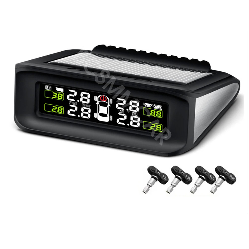 LCD Display 4 Sensors TPMS Car Tire Pressure Monitoring System Wireless Solar